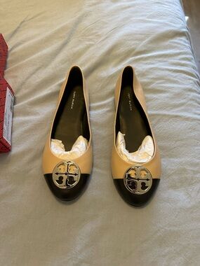 Tory Burch Chelsea Cap-Toe Ballet Flat | Rose Silk/Perfect Black | Size 7 | NIB